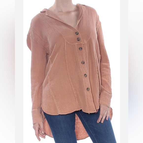 Free People Rusty Rose Mauve Gauzy Button Down Blouse Top Duster Jacket - Picture 5 of 8